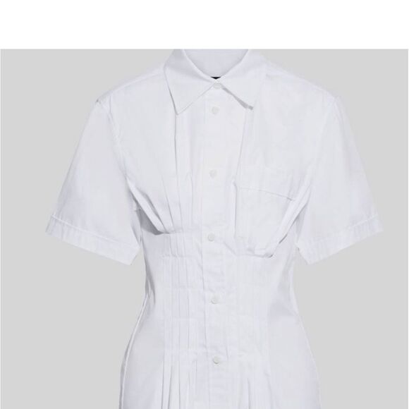 Isabel Marant Gramey Crisp White Cinched Waist Short Sleeve Button Up top 12 NWT - Picture 2 of 6